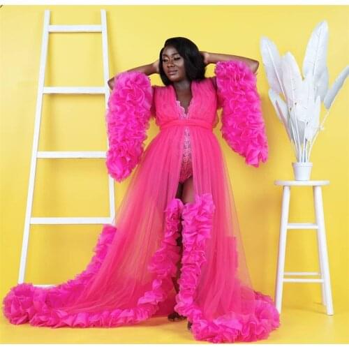 Pregnant Ladies Fuchsia Maternity Dresses Long Sleeve Maternity Gown for Photoshoot Lingerie Bathrobe Nightwear Baby Shower