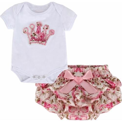 Newborn Infant Baby Clothing Sets Cotton Baby Sets shorts and top for girl 1st birthday Flower Print Summer Romper+Shorts