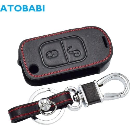 Leather Car Key Case For Mercedes Benz W168 W202 W203 E113 A C E S 2 Buttons Folding Remote Cover Keychain Protector Accessories