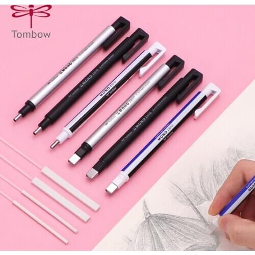 1+3Pcs TOMBOW Mechanical Eraser EH-KUS Meticulous Highlighting Refillable Pen Shape Rubber Press Type Student Art Painting Stati