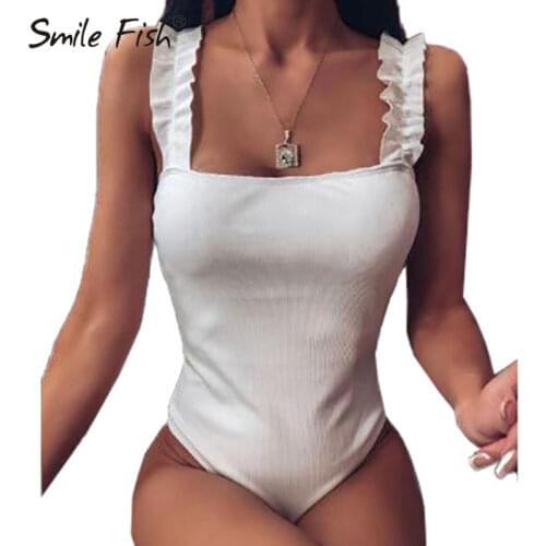 Fashion Women Bodysuits Sleeveless Backless Body Tops Knitted Lady Bodycon Rompers Sweet Sexy Ruffles Straps Clubwear M0711