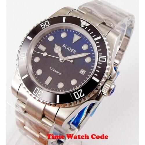 40mm Automatic Mens Watch Miyota 8215 NH35 movement black blue dial sapphire glass date display oyster bracelet ceramic bezel