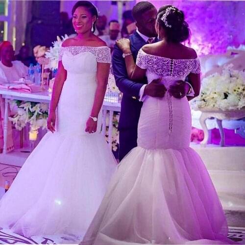 New Arab Dubai Mermaid Gowns Plus Size Off the Shoulder Tulle Lace Frilled Wedding Dress Custom Made Bridal Gown