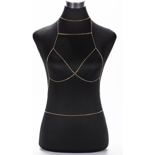 New Trendy Geometric Gold Color Body ChainsFor Women Lady Chest Chain Bikini Body Jewelry Necklace BY05
