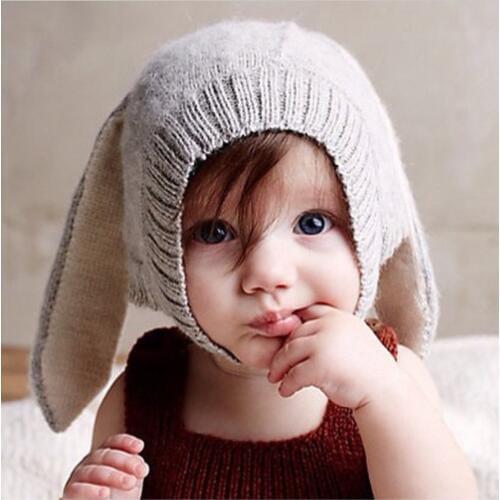 2016 New Arrival Autumn Ins Baby Boys Girls Cap Lovely Rabbit Long Ear Hats Knitted Crochet Headgear Soft Warm 0-4Y