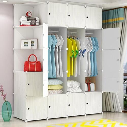Simple wardrobe; modern economical household plastic fabric; imitation solid wood wardrobe for lodgings and dormitories