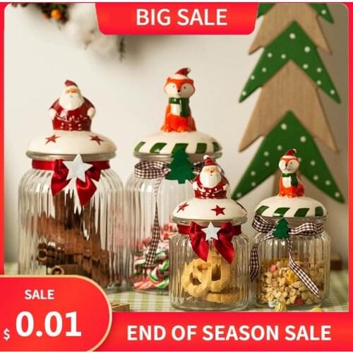 European Style Christmas Sealed Glass Candy Jar Household Storage Jar Dried Fruit Jar Roman Sugar Bowl Yurt Snack Jar Sealed Jar