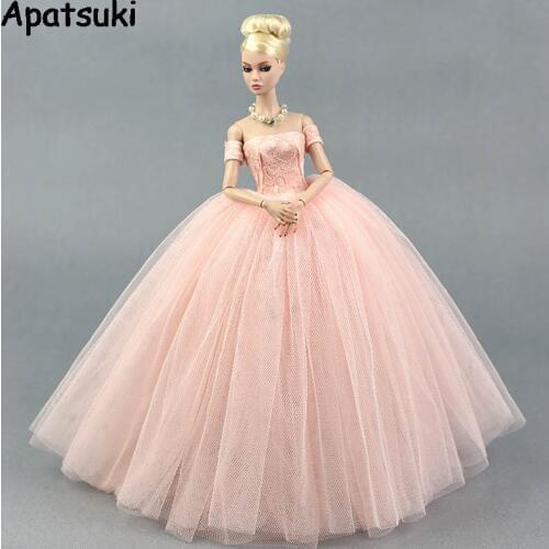 Pink Fashion Wedding Dress for Barbie Doll Princess Evening Party Clothes Wears Long Dresses Doll Clothes for Barbie Dollhouse