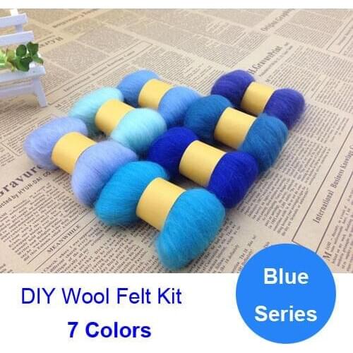 Blue Series Wool Felt Poke Poke Fun Handmade Diy Kit Material 5g/Colour 7colours