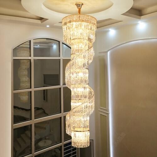 Modern Crystal Chandeliers LED Light American Long Spiral Chandelier Lights Fixture Hotel Lobby Hall Parlor Stair Home Lighting