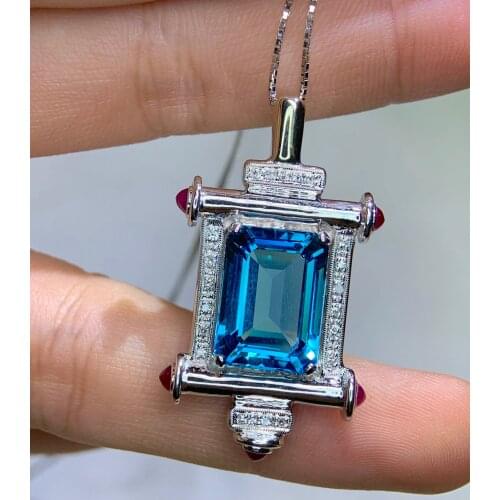 XHD510 Solid 18K White Gold Nature Blue Topaz Gemstones 9.3ct Pendants Necklaces for Women Fine Jewelry for Women Gifts