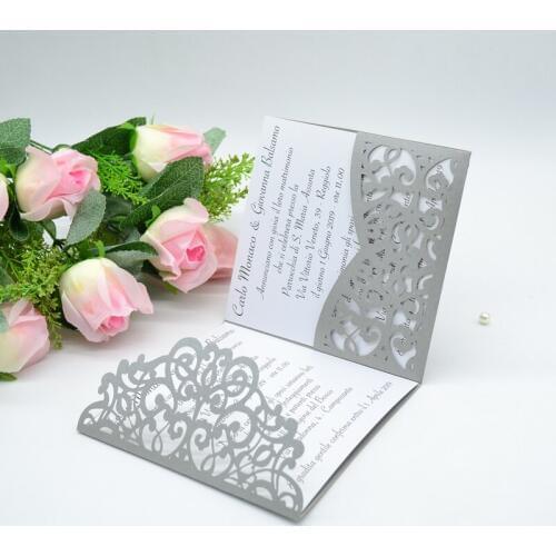 Bright Silver Gray Pocket Wedding Inivitation Card Decorations