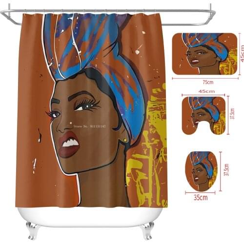 Cute African Girl 3D Digital Print Shower Curtain Fashion Home Decor Waterproof and Mildew Resistant Fabric Bathroom