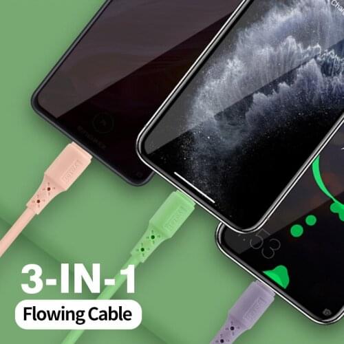 3 in 1 Charging Cable for huawei p40 lite Type C Micro USB Fast Charger Wire Soft Silicone Flowing Cable USBC Type-C Strong Cord