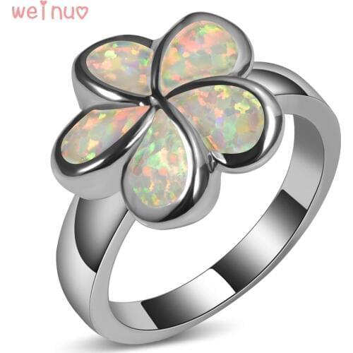 Weinuo Flower Type White Opal Ring 925 Sterling Silver Top Quality Jewelry Wedding Ring Size 5 6 7 8 9 10 11 A247