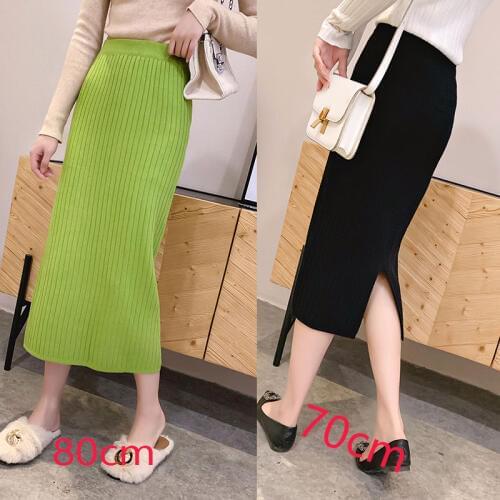 Winter Wool Blend Split Mid Knitted Skirt Cashmere Warm Hip Slim Mid-calf Knit Skirts 5 Colors Sexy Pencil skirt high quality
