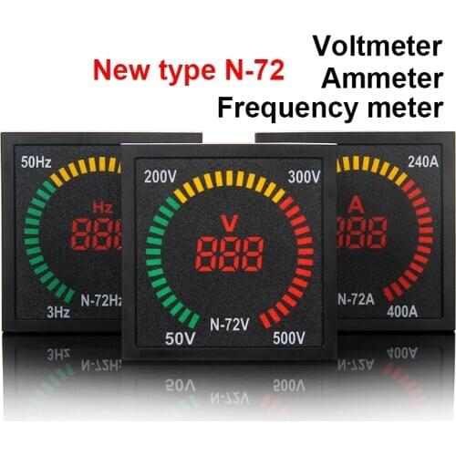 1Pcs New N-72V Voltmeter 0-500VAC / N-72A Ammeter 3-120A / N-72HZ Frequency Meter 3-120HZ
