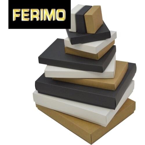 10pcs 10 size gift cardbord box with lid white black small gift boxes for packaging large kraft gift paper box cookie packing