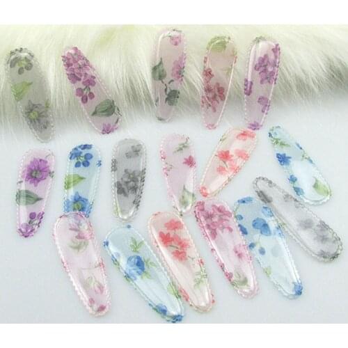 100pcs/lot Transparent PVC BB clip floral printed patch applique For Clothes DIY Childrens Hair Clip Headwear Accessories