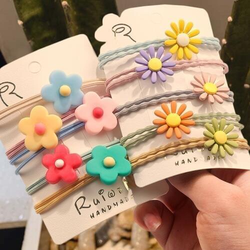 2Pcs/Set New Flower Hair Band Hair Clips Headwear Set Daisy Hair Rubber Band Hairpins Barrettes for Girls Women Hair Accessories