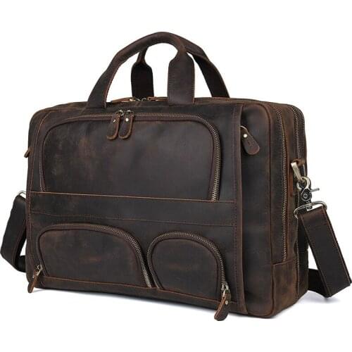 2021 Popular Designer Crossbody Bag Vintage Genuine Leather Briefcase for Male Handmade Leather Handbags 14 Inch Computer