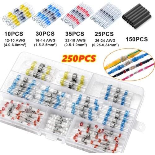 250PCS Solder Seal Wire Connectors Kit, Heat Shrink Butt Connectors Waterproof and Insulated Electrical Wire Terminals