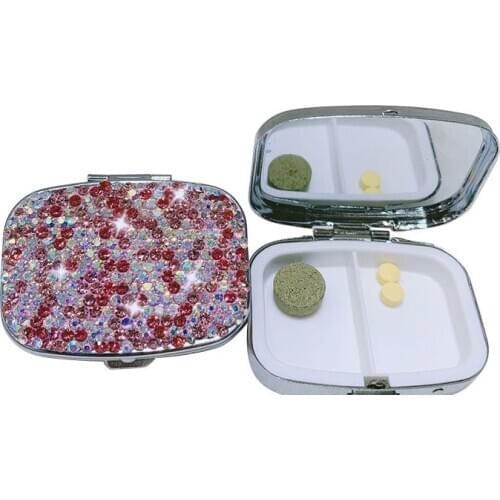 Diamond Mini Pill Box Candy Dual-use Portable Travel Storage Organizer Grid Seal Medical Box Stainless Steel Pillbox Sparkling