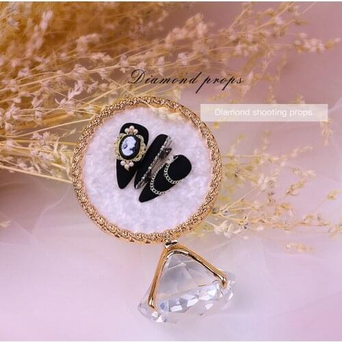 1PC Diamond False Nail Art Plate Tips Display Stand Golden Rim Agate Palette Nail Polish Gel Display Photo Props Showing Tools