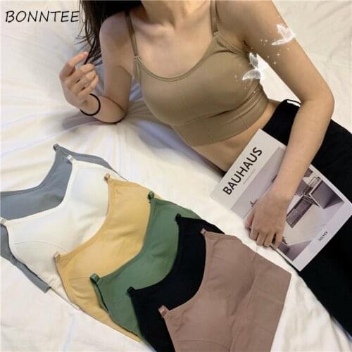 Basic Camis Women Summer Simple Korean Style Chest-pad Spaghetti Straps Backless Sexy Leisure Chic Elasticity Underwear Female