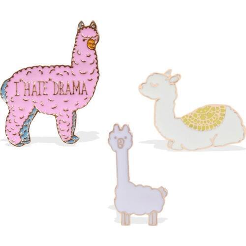 Cute Sheep Alpaca Brooch For Woman Jewelry Pink White Enamel Pin Clothes Bag Accessory Men Cartoon Animal Metal Badge Child Gift