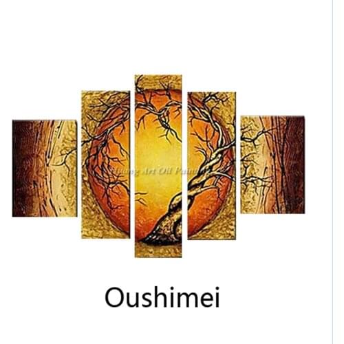 DaFen Hand Painted Abstract Longevity Tree Group Of Paintings on Canvas Modern Oil Painting Wall Art Home Decor Paintings