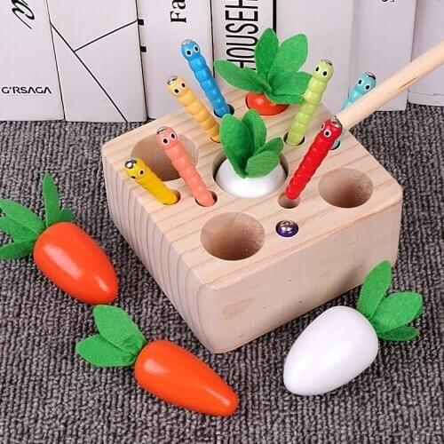 Wooden Fishing toys Early education Children Parent Interaction Catching Insects Pulling Radish Gift
