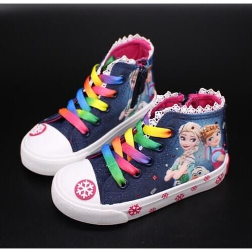 Kids Shoes for Girls Sneakers Elsa Anna Princess Canvas Children Shoes Denim Running Sport Baby Sneakers Big Girls Shoes flat