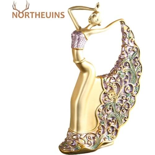 NORTHEUINS 31cm Golden Dancing Girl Figurines Nordic Creative Kawaii Statues Room Decor Home Decoration Salon Decorative Figures