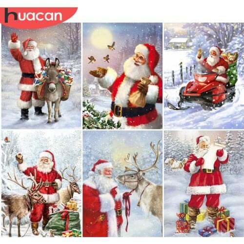 HUACAN 5D Diamond Painting Christmas Full Square Picture Of Rhinestone Diamond Mosaic Santa Claus Diamond Embroidery Home Decor