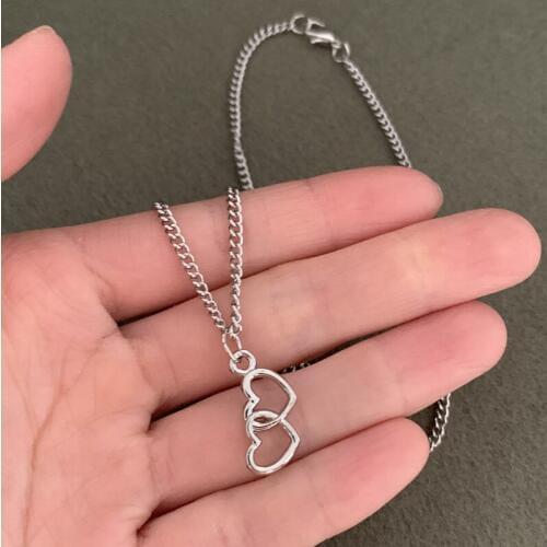 Exquisite Silver Double Heart Charms Pendant Necklace Women Jewelry Gift For Friends Dropshipping