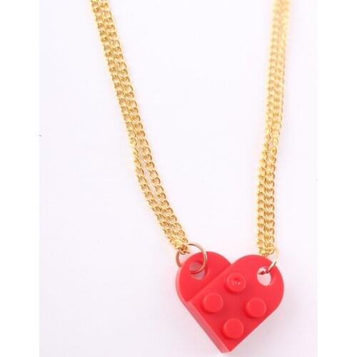 Brick Block Gold Necklace - 2pcs Heart Necklaces Set for Couples Friendship Girlfriend Couples Valentines Day BFF Drop Shipping