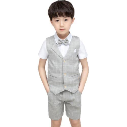 Boys Formal Suits Summer 3pcs Vest+Shorts+Tie Children Wedding Clothing Sets School Kids kindergarten Graduation Tuxedo Costume