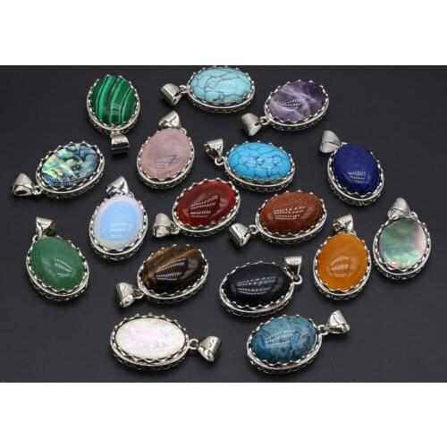 Natural Stone Pendant Egg-Shaped Lace Pendant Rose Quartz/Malachite/Lapis Lazuli/Agates For Jewelry Making DIY Necklace Earrings