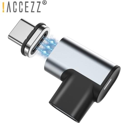 !ACCEZZ 90 Degree Magnetic USB C Adapter 24Pins 100W Fast Charging Data Connector For MacBook Pro Air Samsung S10 Xiaomi 9 10