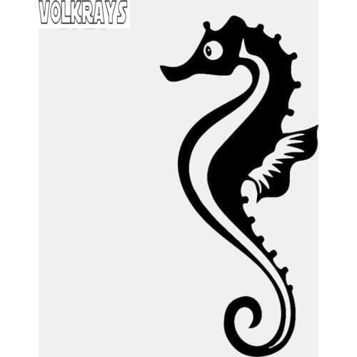 Volkrays Fashion Car Sticker Seahorse Sea Horse Animal Pet Fish Accessories Reflective Vinyl Decal Black/White,6cm*13cm
