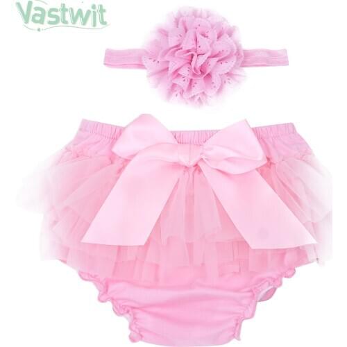 Infant Baby Girls Cotton Chiffon Ruffle Bloomers Cute Baby Diaper Cover Newborn Flower Shorts With Headband Summer Clothing 0-9M