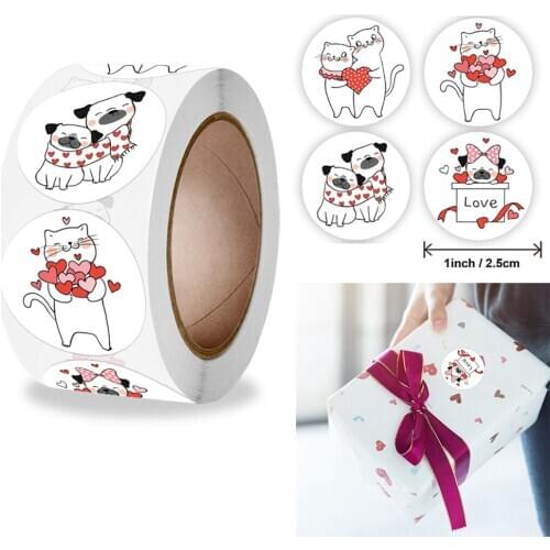 500pcs/roll 2.5cm Cute Animal Valentines Day Love Stickers Gift Wrapping DIY Diray Decoration Label Stationery Sticker
