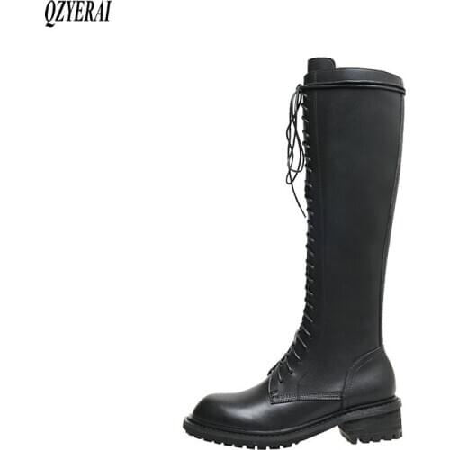 Black New winter style Knee high boots Genuine leather Women boots warm Motorcycle boots outdoor snow boots cowhide Women shoes