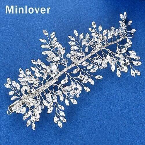 Minlover Handmade Rhinestone Hair Comb / Pin Silver Color Wedding Hair Accessories Headband Bridal Hair Ornament Hair Clip FS326