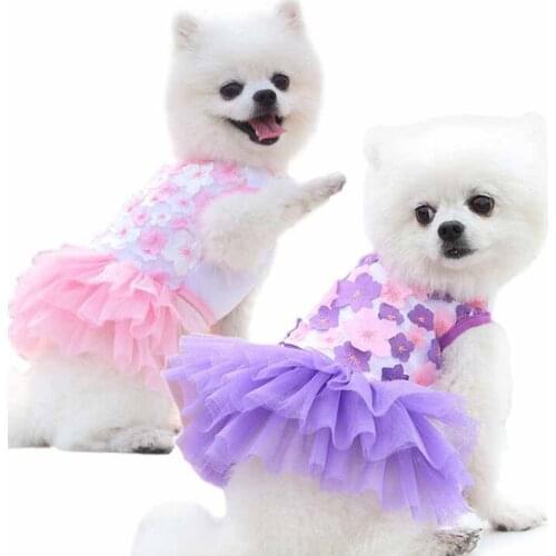 Pet Clothing Dog Cat Skirt Luxury High-end Teddy Bichon Chihuahua Small and Medium Dog Peach Blossom Dress Cotton