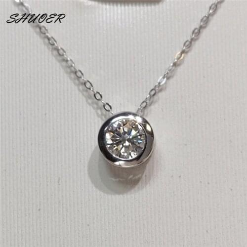 Classic 925 Sterling Silver Round Brilliant Cut 1 Carat Pass Diamond Tester D Color Moissanite Round Pendant Necklace for Women