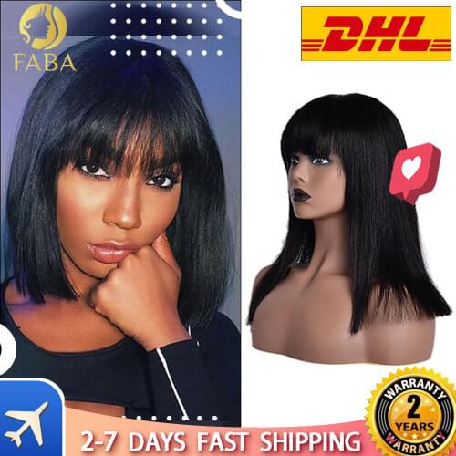 Straight Short Bob Wig with Bang Lace Front 100%Human Hair Wigs Pre-Plucked Natural Color Bleached Knots Remy Hair 150% 13*4 Wig