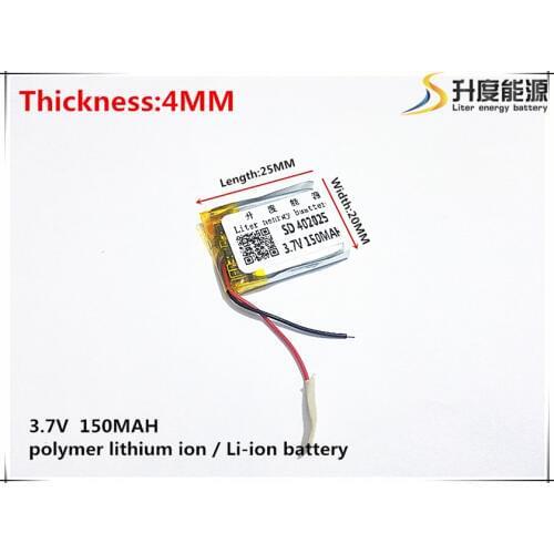 3.7V,150mAH,[402025] PLIB; polymer lithium ion / Li-ion battery for GPS,mp3,mp4,mp5,dvd,bluetooth,model toy