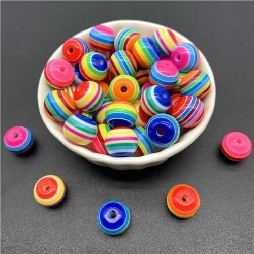 8mm 12mm Mixed Rainbow Colors Round Spacer Beads Charms Resin Stripe Loose Spacer Beads For Jewelry Making